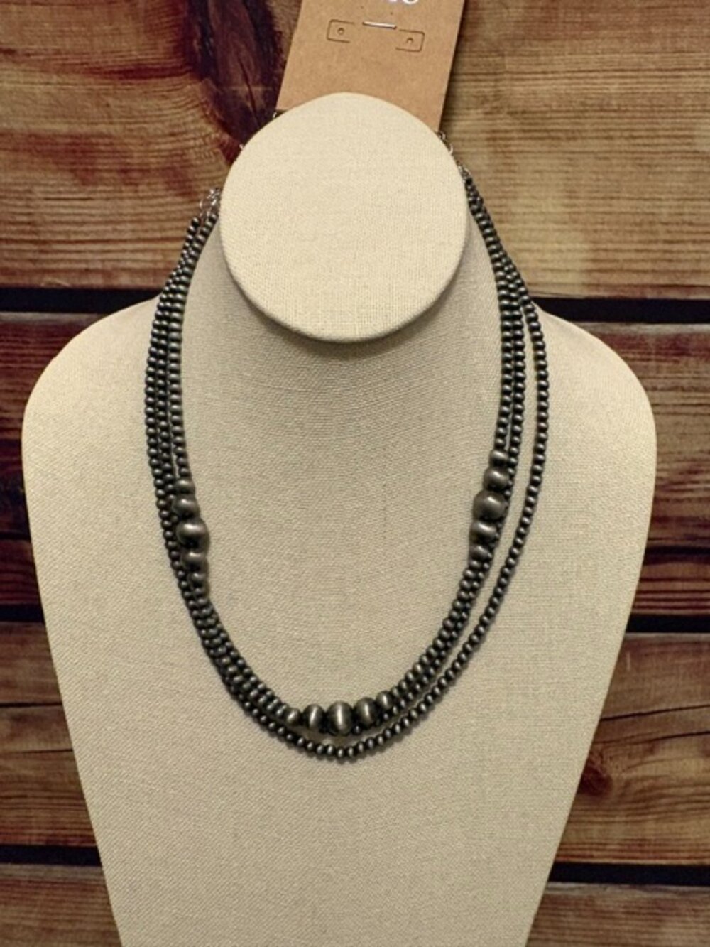 ISAC Handmade 17" Western 3-Strand Silver-tone Beaded Necklace NWT